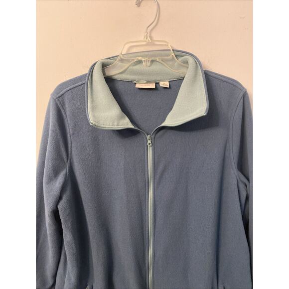 LL Bean Womens Large Blue Green Full Zip Fleece Warm Casual Jacket Pockets - Picture 2 of 8